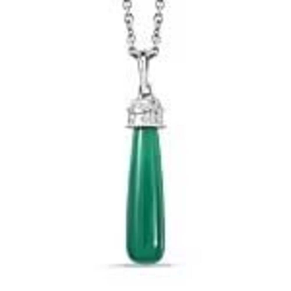 Verde Onyx 6.85 ctw Floral on Cap Pendant Necklace 20 Inches in Rhodium Over Ste